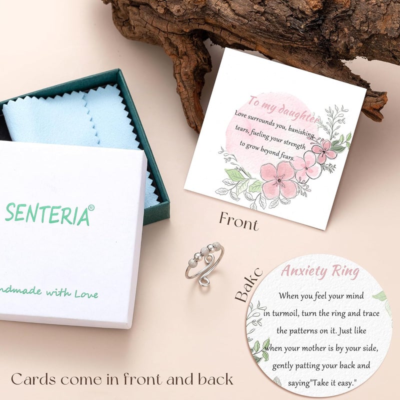 Senteria Anxiety Rings for Women Sterling Silver Rings Adjustable Stress Spinner Rings with Beads Fidget Rings for Anxiety Women - Image 5